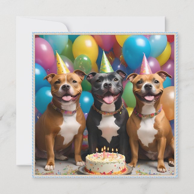 Invitation Fête du Staffy : Une fête d'anniversaire avec gâte (Devant)