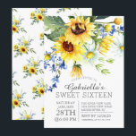 Invitation Fête du Sweet sixteen des tournesols jaunes gais<br><div class="desc">Sweet sixteen moderne et tendance Invitation avec de beaux tournesols jaunes et bouquet floral margueux. Invitation de sweet sixteen chic et élégant.</div>