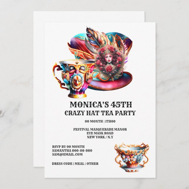 Invitation fête du thé casquette fête mascarade dames de plum (Devant / Derrière)