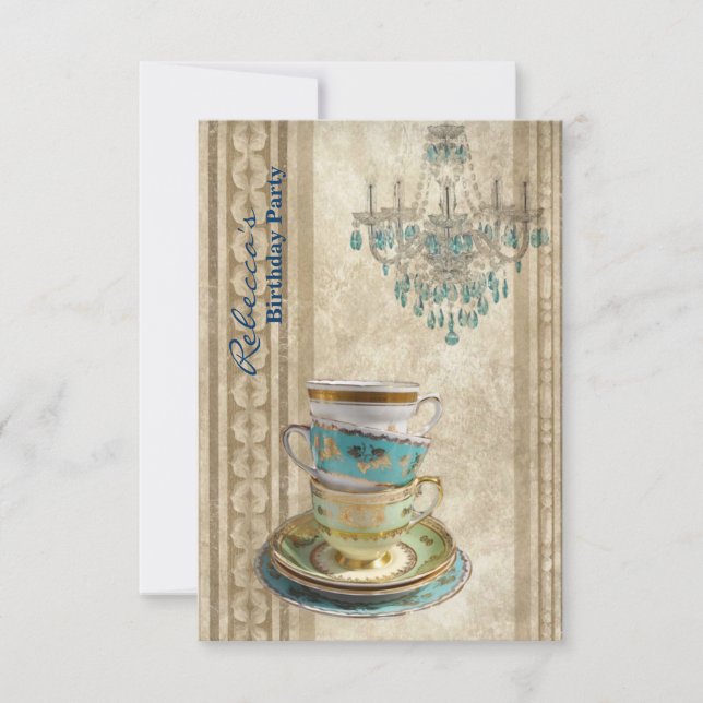 Invitation fête du thé d'anniversaire du jardin de campagne f (Devant)