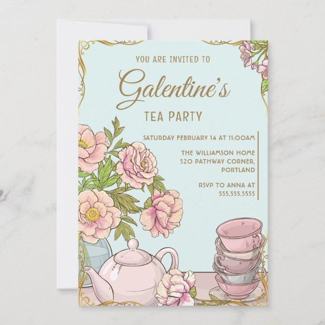 Invitation Fête du thé de la Saint-Valentin entre copines sur (Devant)