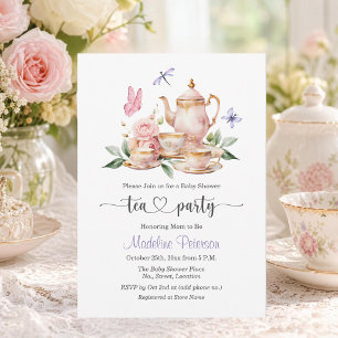 Invitation Fête du Thé Élégante Papillons Baby Shower