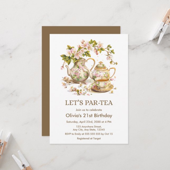 Invitation Fête du thé victorienne Faisons Par Tea 21e annive (Devant/Arrière en situation)