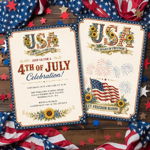 Invitation fête du tournesol patriotique vintage U