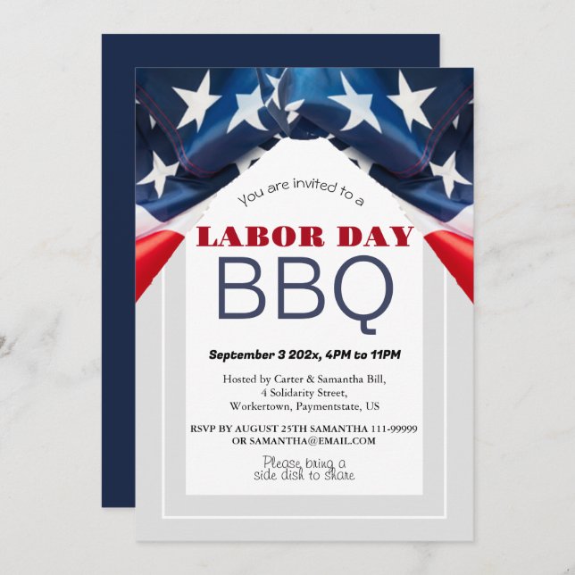 Invitation Fête du Travail Barbecue Travailleur drapeau patri (Devant / Derrière)