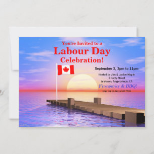 Invitation Fête du Travail Drapeau canadien sur quai
