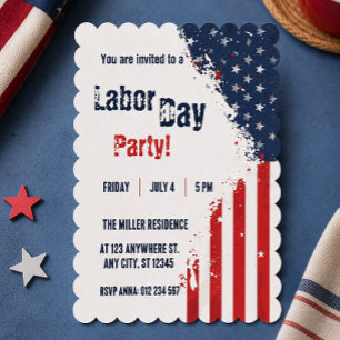 Invitation Fête du Travail Drapeau USA Rouge Blanc Bleu