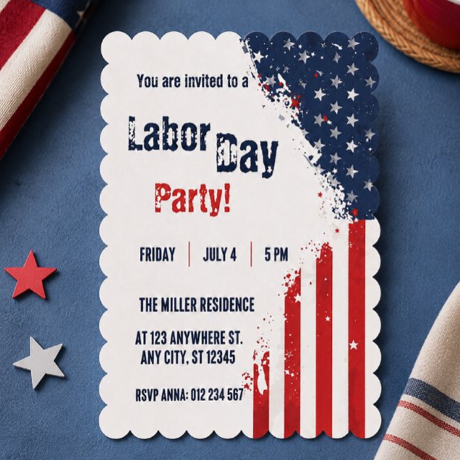 Invitation Fête du Travail Drapeau USA Rouge Blanc Bleu  (Créateur téléchargé)