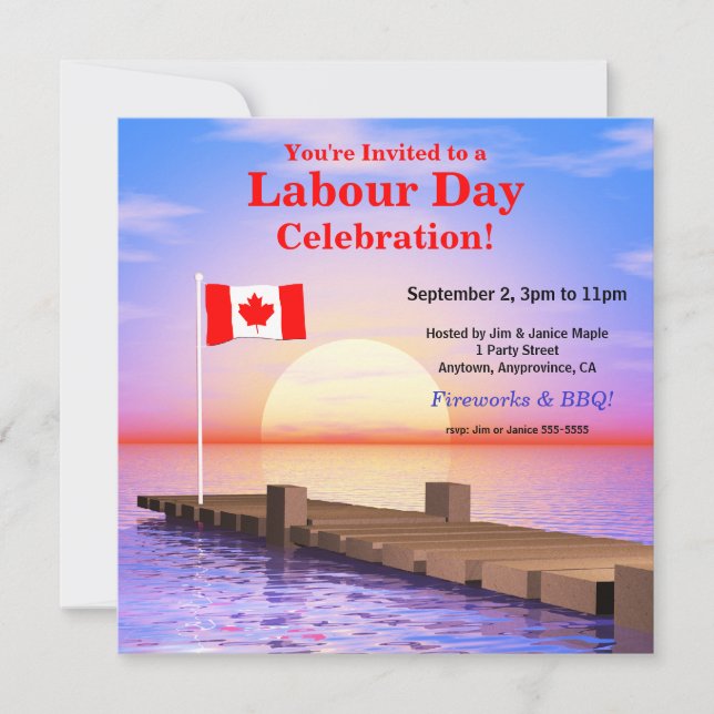 Invitation Fête du Travail Fête Drapeau canadien sur la jetée (Devant)