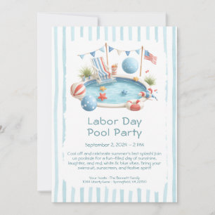 Invitation Fête du Travail Pool Party Red White and Blue Invi