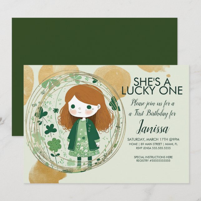 Invitation Fête du trèfle de la fille chanceuse de la St. Pat (Devant / Derrière)