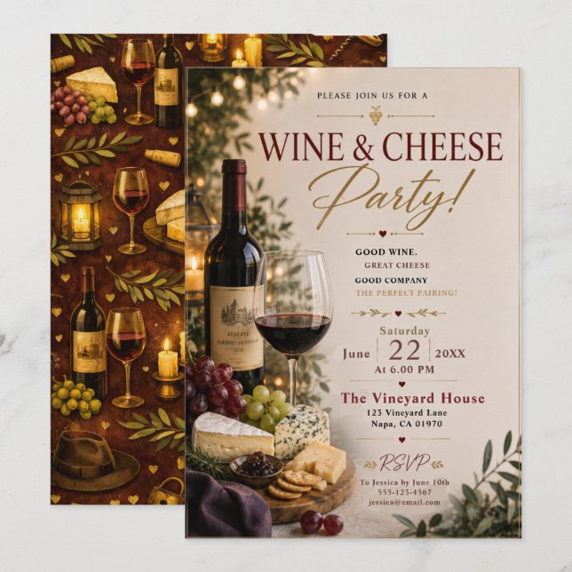 Invitation Fête du vin et du fromage (Devant / Derrière)