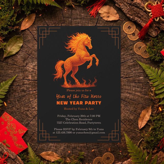 Invitation Fête du zodiaque chinois de l'année du Cheval de f (Créateur téléchargé)