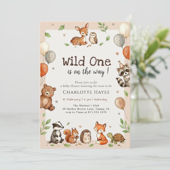 Invitation Fête d'un petit sauvageon pour bébé - Animaux de l (Debout devant)