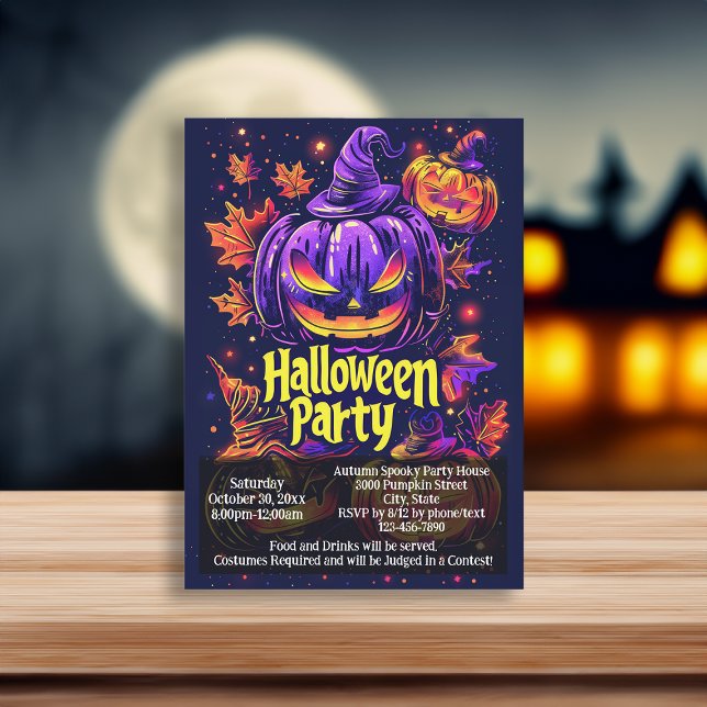 Invitation Fête éffrayante d'Halloween Jack-O-Lantern (purple black jack o lantern halloween invitation)
