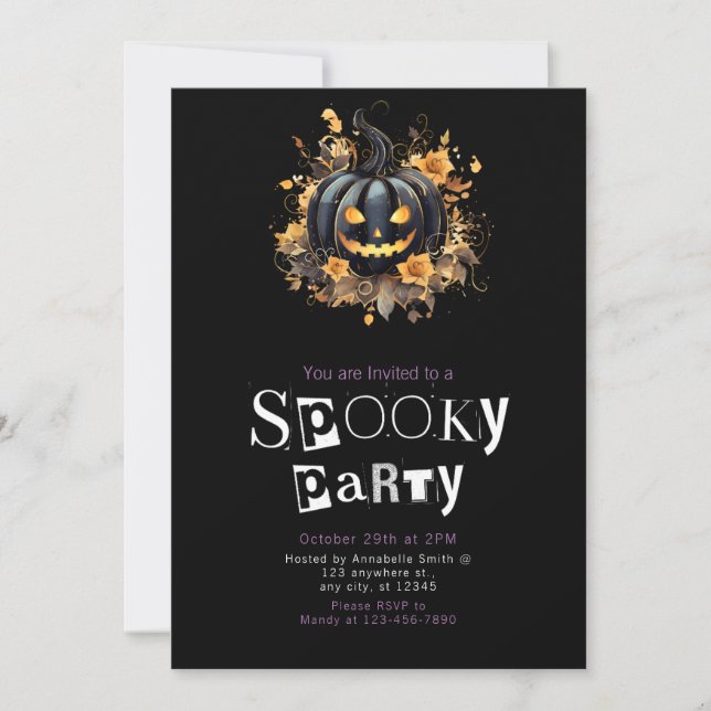 Invitation Fête Éffrayante d'Halloween Jack-O' noir (Devant)
