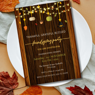 Invitation Fête Elegant Rustique friendsgiving marron bois de