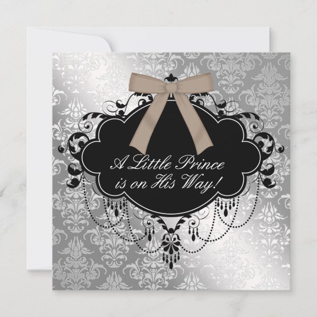 Invitation Fête élégante argent marron pour bébé garçon (Devant)