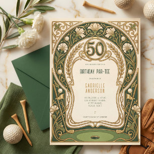 Invitation Fête élégante Art Nouveau verte pour les 50 ans Pa