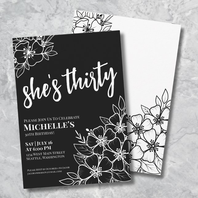 Invitation Fête élégante d'anniversaire 30 ans en noir et bla (Elegant Eighty Black Gold 80th Birthday Party Invitation)
