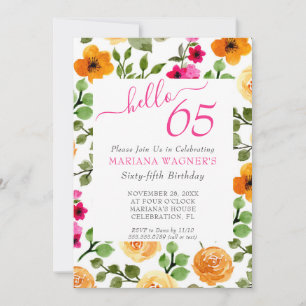 Invitation Fête élégante d'anniversaire 65 ans à motif floral