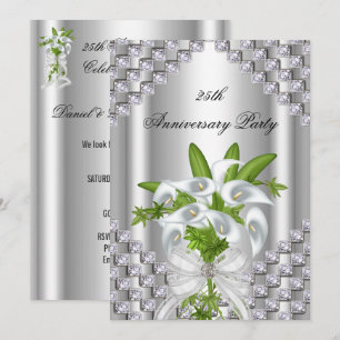 Invitation Fête élégante d'anniversaire de 25 ans argent blan