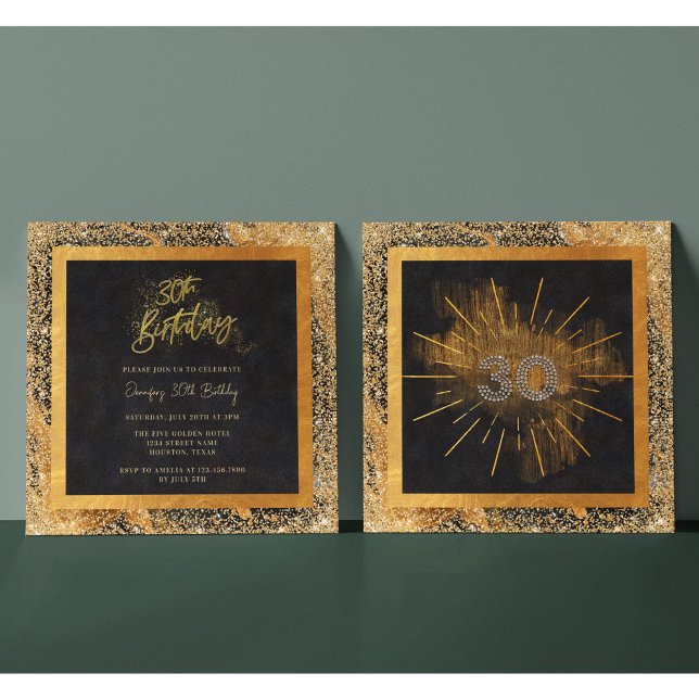 Invitation Fête élégante d'anniversaire de 30 ans avec paille (Créateur téléchargé)
