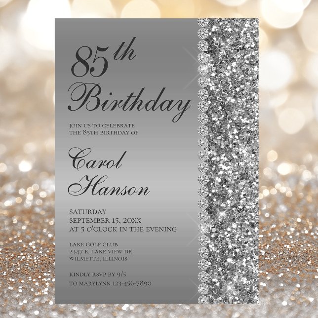 Invitation Fête élégante d'anniversaire de 85 ans en argent (Créateur téléchargé)