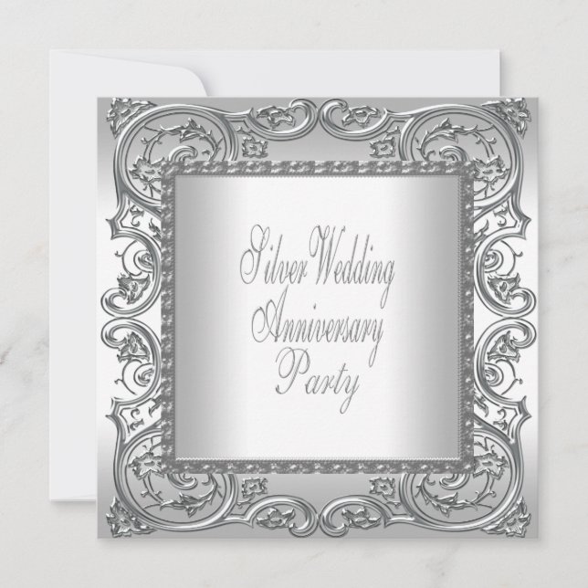 Invitation Fête élégante d'anniversaire de mariage 25 ans arg (Devant)