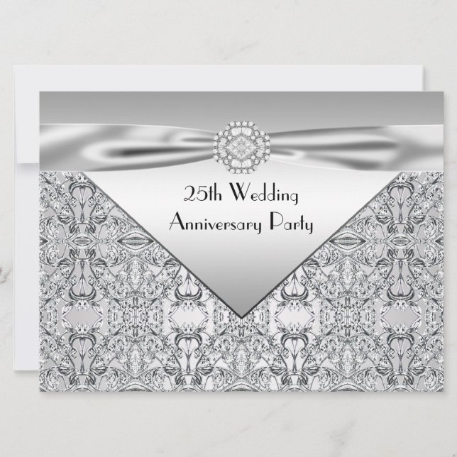 Invitation Fête élégante d'anniversaire de mariage d'argent (Devant)