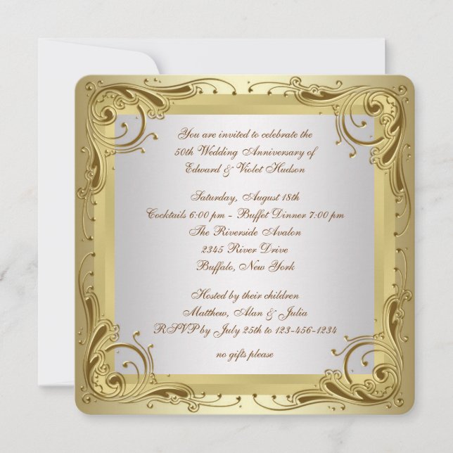 Invitation Fête élégante d'anniversaire de mariage de 50 ans  (Devant)