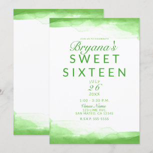 Invitation Fête élégante de 16 ans avec aquarelle vert citron