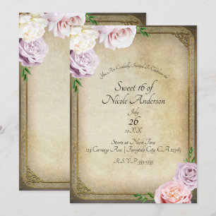 Invitation Fête élégante de 16 ans avec un thème de livre ill
