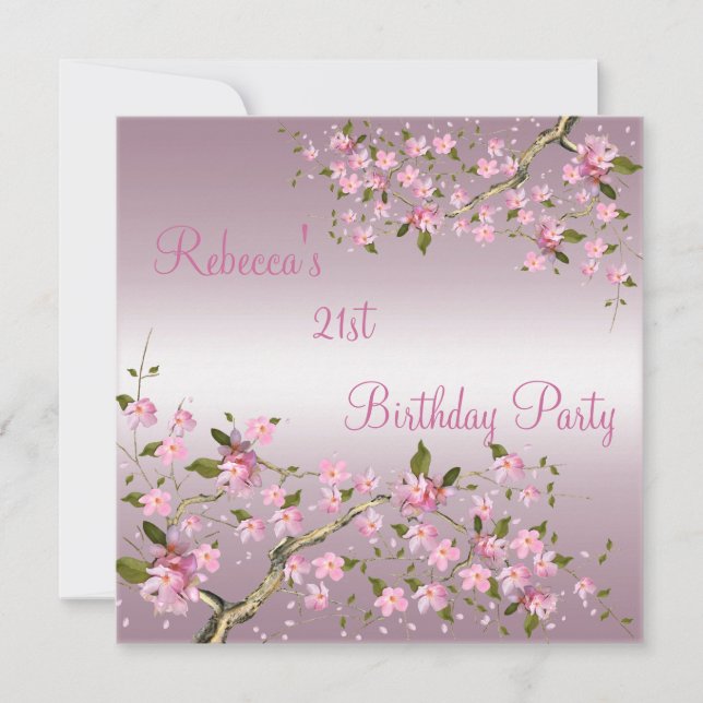 Invitation Fête élégante de 21 ans Cherry Bossom rose (Devant)