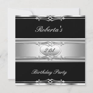 Invitation Fête élégante de 21 ans Noir Argent 21