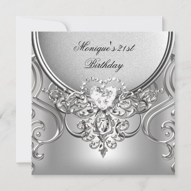 Invitation Fête élégante de 21e anniversaire argent diamant (Devant)