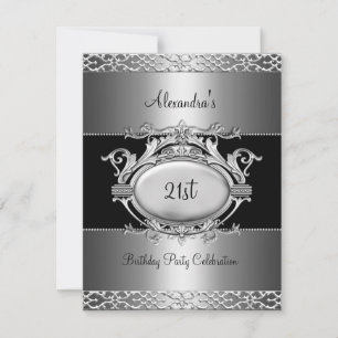 Invitation Fête élégante de 21e anniversaire argent noir