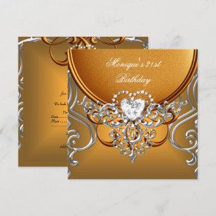 Invitation Fête élégante de 21e anniversaire or argent diaman