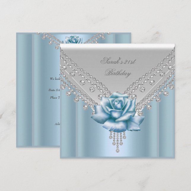 Invitation Fête élégante de 21e anniversaire Rose blanche ble (Devant / Derrière)