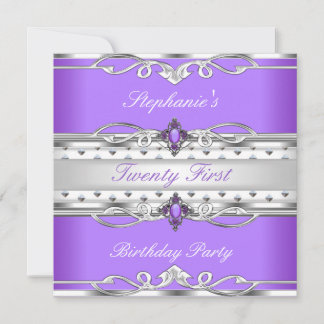 Invitation Fête élégante de 21e anniversaire violet argent 21