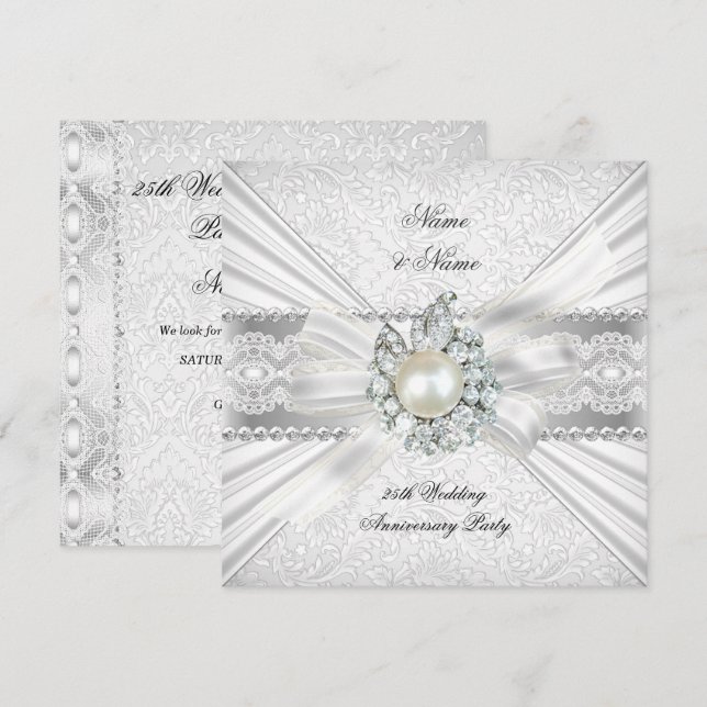 Invitation Fête élégante de 25e anniversaire de mariage perle (Devant / Derrière)