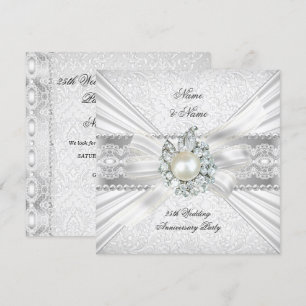 Invitation Fête élégante de 25e anniversaire de mariage perle