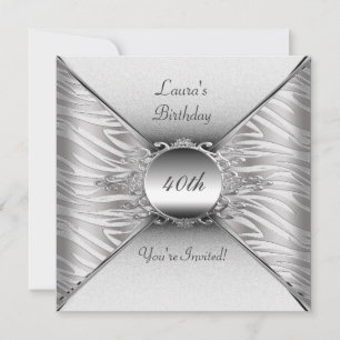 Invitation Fête élégante de 40 ans Anniversaire Blanc Argent