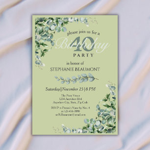 Invitation Fête élégante de 40 ans pour femme avec fleurs ver
