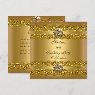 Invitation Fête élégante de 50e anniversaire Bijou Perle Or