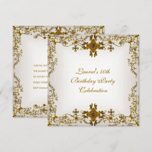 Invitation Fête élégante de 50e anniversaire Blanc Crème Doré