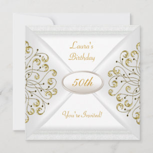 Invitation Fête élégante de 50e anniversaire Blanc Or