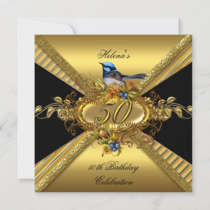 Invitation Fête élégante de 50e anniversaire BlueBird or noir