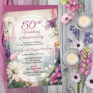 Invitation Fête élégante de 50e anniversaire de mariage Flora