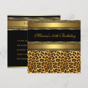 Invitation Fête élégante de 50e anniversaire noir or guépard